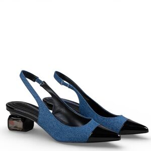 BCBGeneration Jarina Jeweled Denim Blue Crystal Heel Slingback Heels Size 6.5M